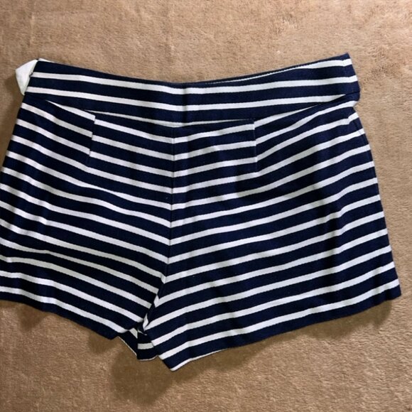 J Crew Women 8 Navy Cream Striped Pleated Cotton Nautical Zip Side Shorts (U) - Picture 8 of 8